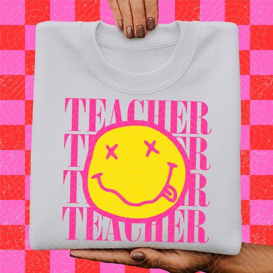 TEACHER SMILEY PINK - DTF TRANSFER