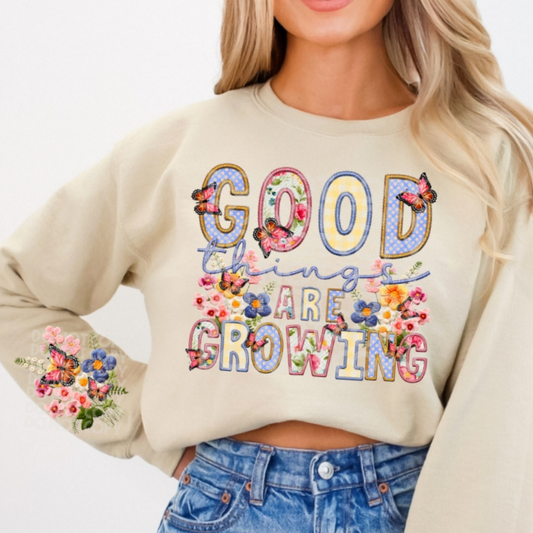 GOOD THINGS ARE GROWING W/ SLEEVE - FAUX EMBROIDERY - DTF TRANSFER