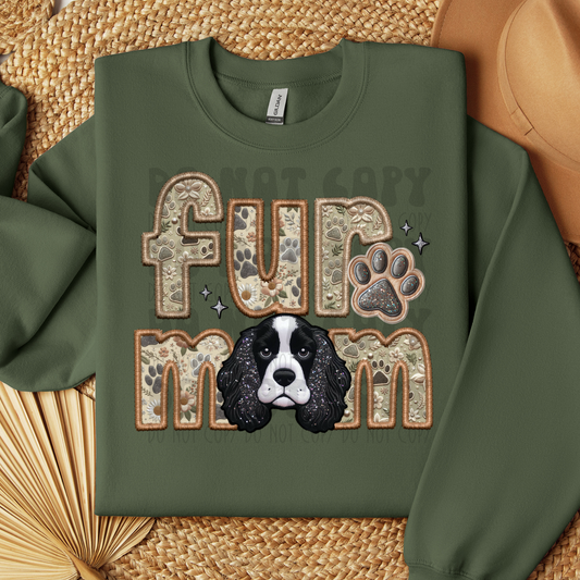 FUR MOM, COCKER SPANIEL, BLACK&WHT - FAUX EMBROIDERY - DTF TRANSFER