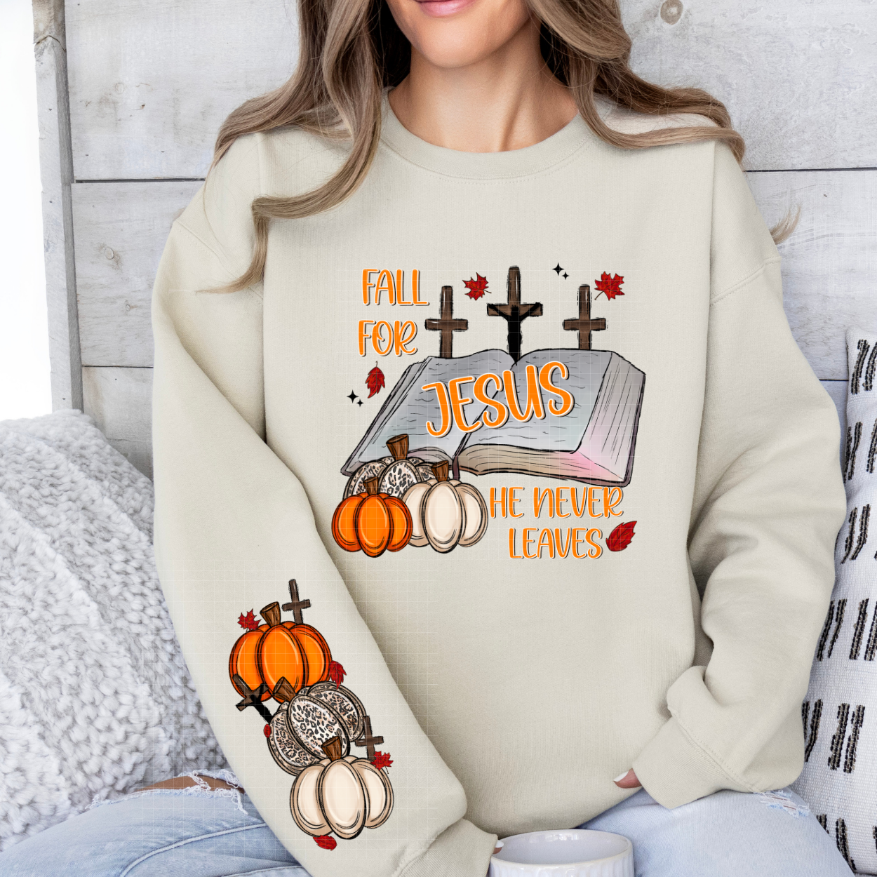 FALL FOR JESUS W/ SLEEVE - DTF TRANSFER