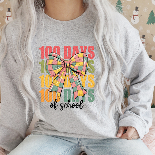 100 DAYS OF SCHOOL CHECKED BOW - DTF TRANSFER