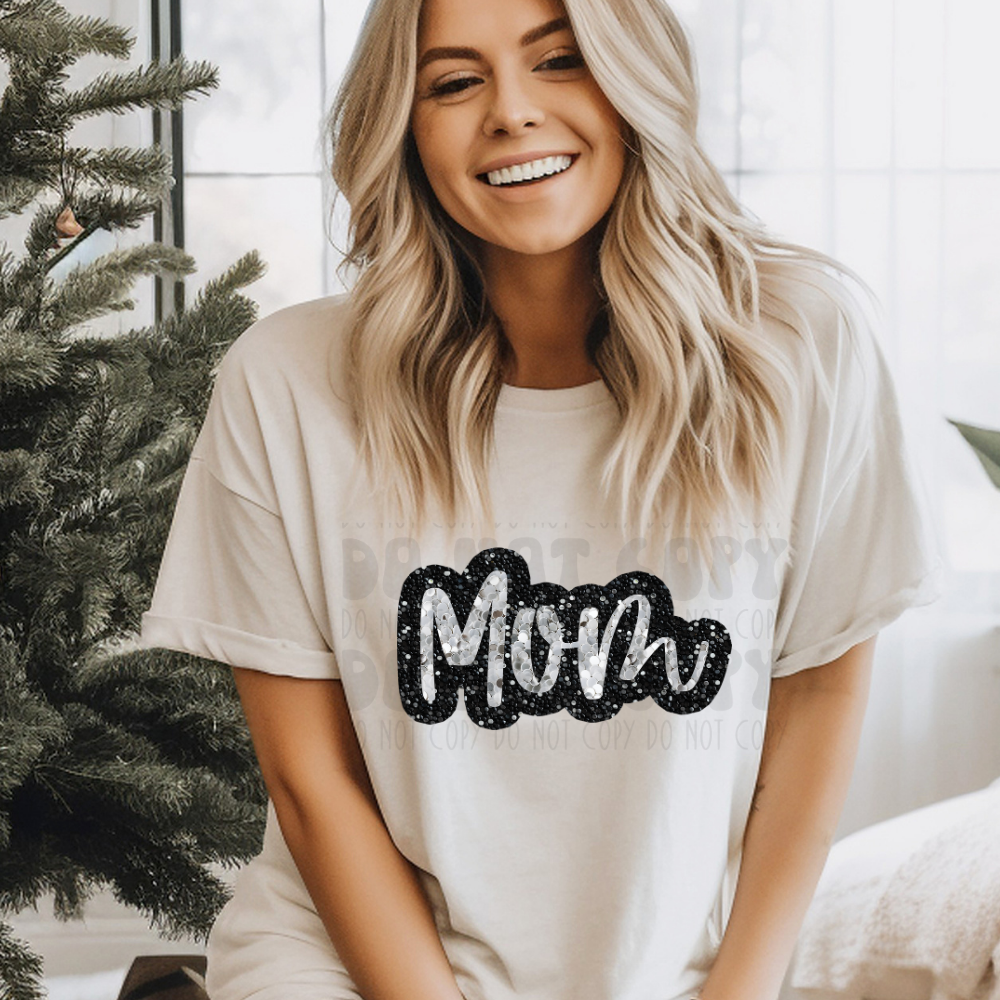 MOM FAUX SEQUIN, SILVER/BLACK - DTF TRANSFER