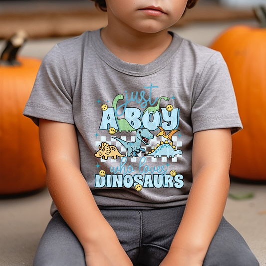 A BOY WHO LOVES DINOSAURS LIGHT CHECKERED - DTF TRANSFER
