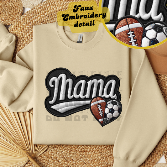 MAMA FAUX EMBROIDERY FOOTBALL/SOCCER  - DTF TRANSFER