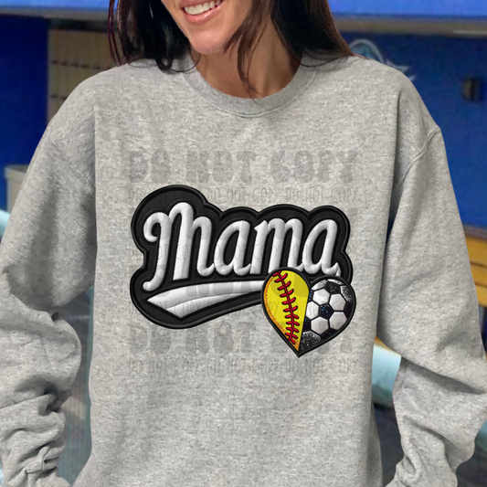MAMA FAUX EMBROIDERY SOFTBALL/SOCCER - DTF TRANSFER