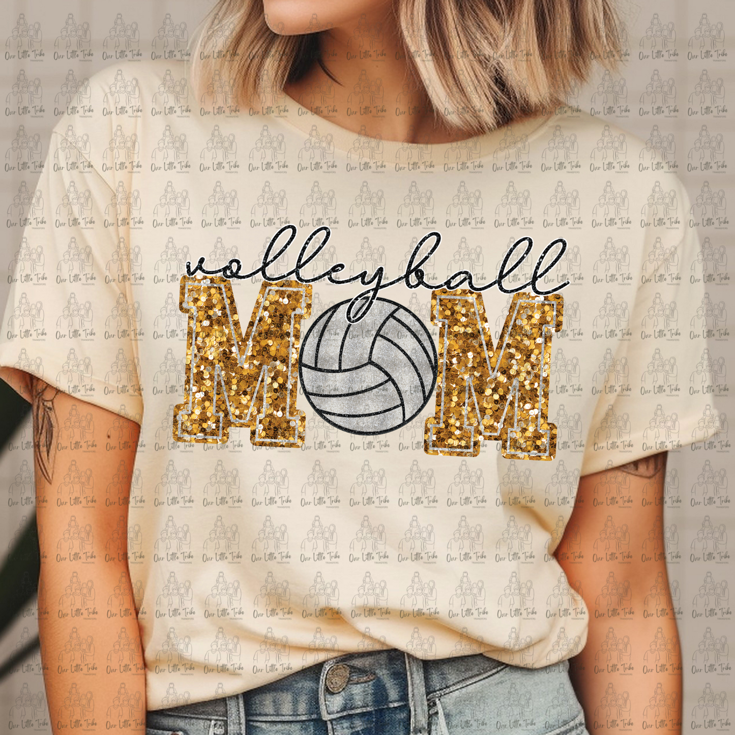 VOLLEYBALL MOM - GOLD -  FAUX SEQUINS - DTF TRANSFER