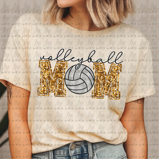 VOLLEYBALL MOM - GOLD -  FAUX SEQUINS - DTF TRANSFER