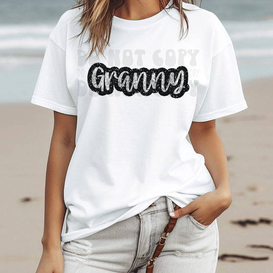 GRANNY FAUX SEQUIN, SILVER/BLACK - DTF TRANSFER