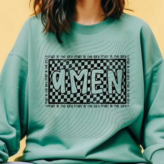 AMEN, BLK DISTRESSED - DTF TRANSFER