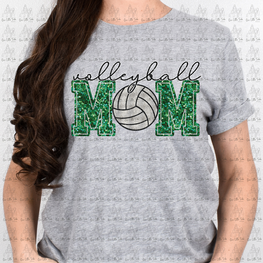 VOLLEYBALL MOM - GREEN -  FAUX SEQUINS - DTF TRANSFER