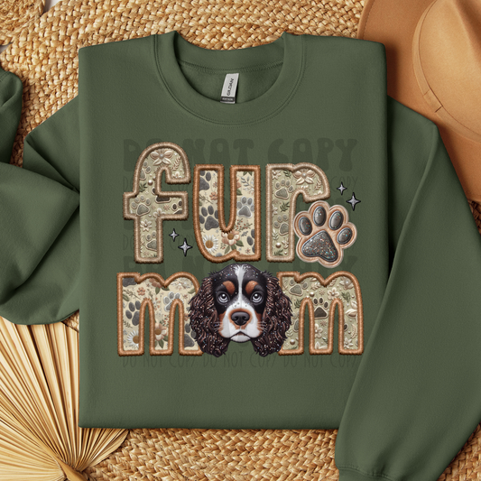 FUR MOM, COCKER SPANIEL, BROWN&WHT - FAUX EMBROIDERY - DTF TRANSFER