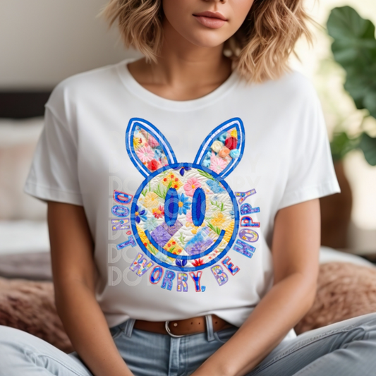 DON'T WORRY, BE HOPPY - FAUX EMBROIDERY - DTF TRANSFER