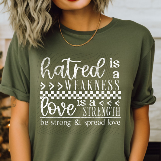 HATRED IS A WEAKNESS WHT DISTRESSED - DTF TRANSFER