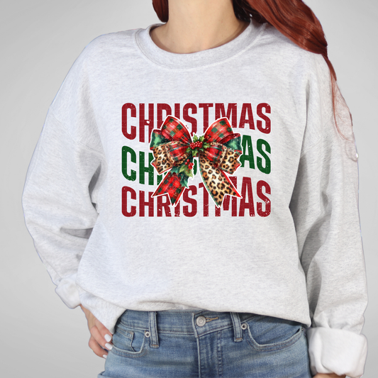 CHRISTMAS STACKED BOW LEOPARD - DTF TRANSFER