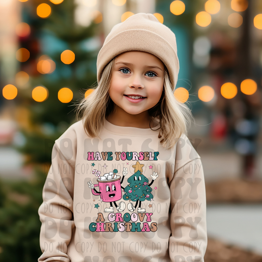GROOVY CHRISTMAS - PINK/TAN/GREEN - DTF TRANSFER