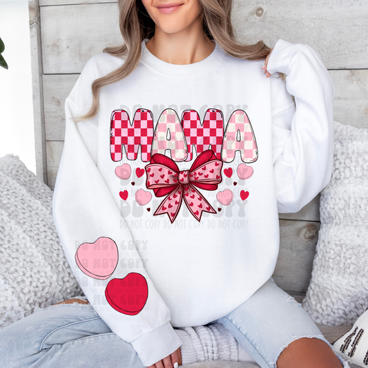 MAMA CHECKERED W/ HEART SLEEVE - DTF TRANSFER