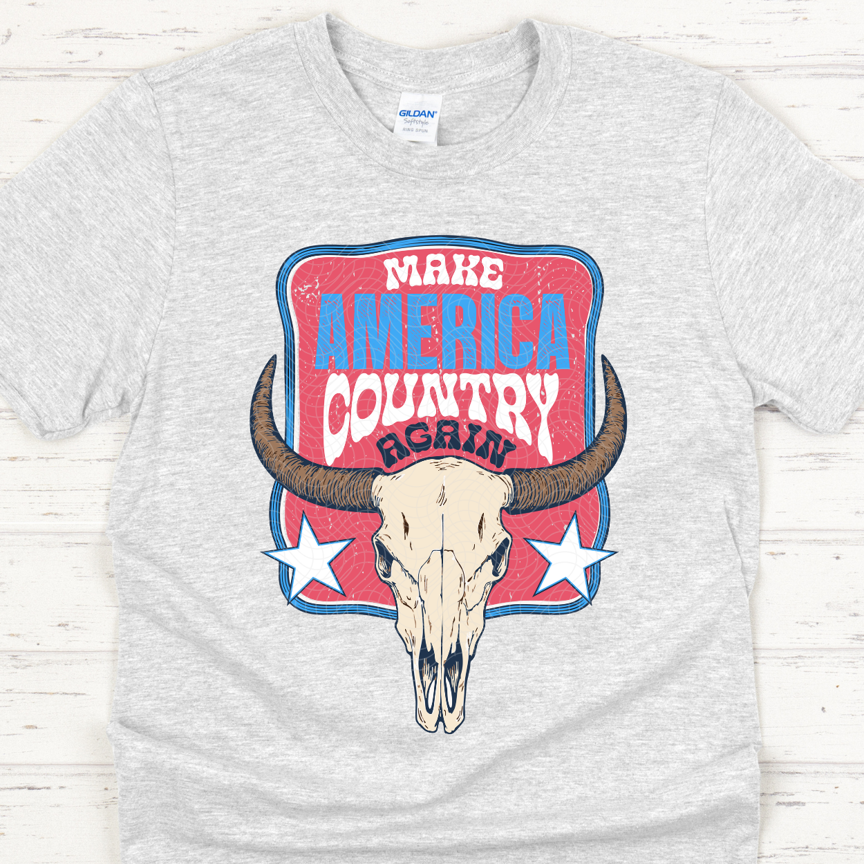 COUNTRY AGAIN RED/BLUE DISTRESSED - DTF TRANSFER