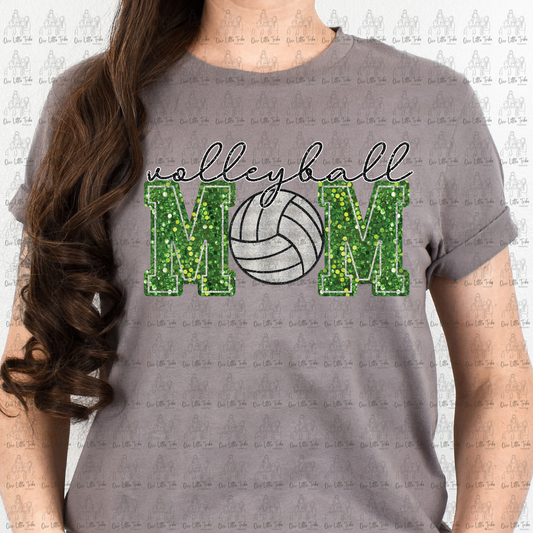 VOLLEYBALL MOM - LIGHT GREEN -  FAUX SEQUINS - DTF TRANSFER