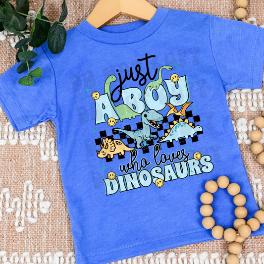 A BOY WHO LOVES DINOSAURS BLACK CHECKERED - DTF TRANSFER