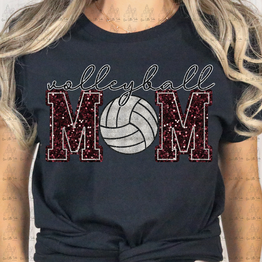VOLLEYBALL MOM - MAROON -  FAUX SEQUINS - DTF TRANSFER