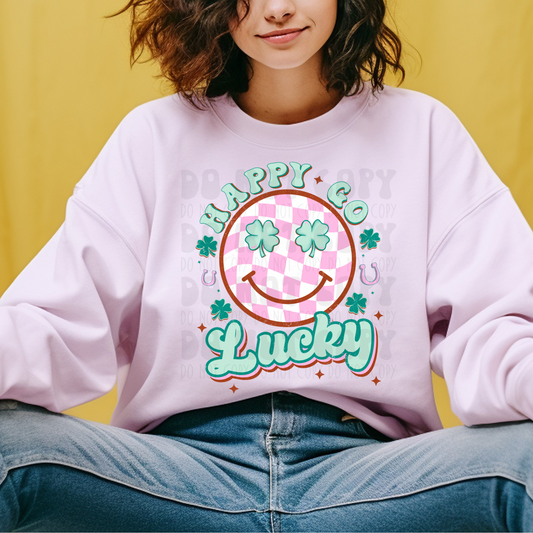 HAPPY GO LUCKY DISTRESSED - DTF TRANSFER