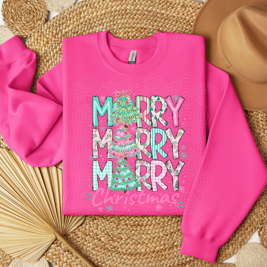 MERRY CHRISTMAS STACKED TREES - DTF TRANSFER