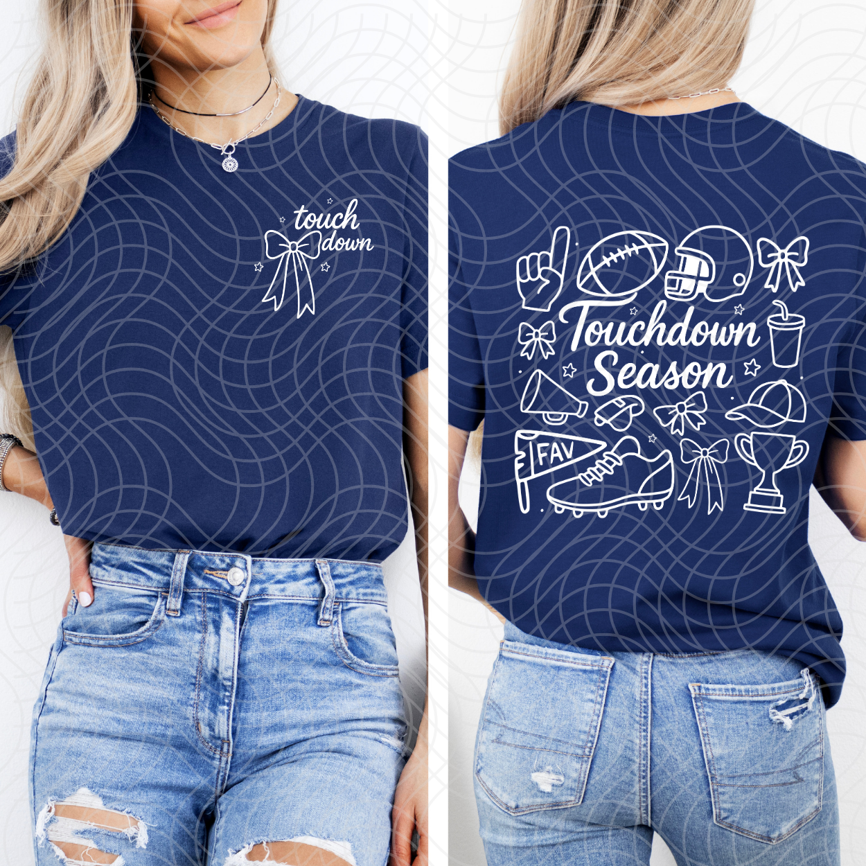 TOUCH DOWN SEASON AND BACK W/ POCKET WHITE - DTF TRANSFER