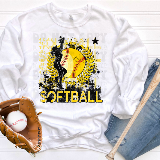 SOFTBALL VINTAGE YELLOW - DTF TRANSFER