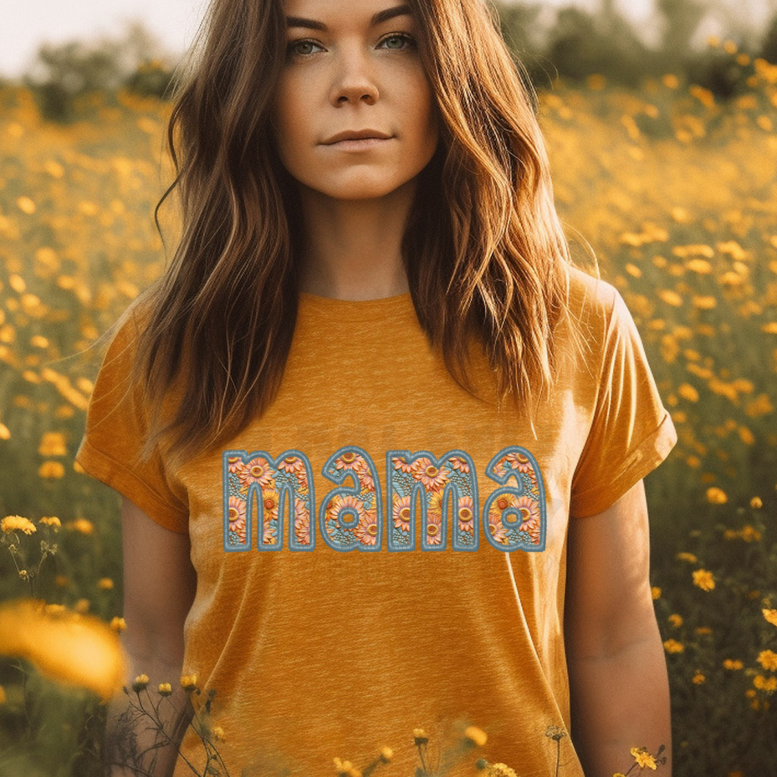 MAMA SUNFLOWER FAUX EMBROIDERY - DTF TRANSFER