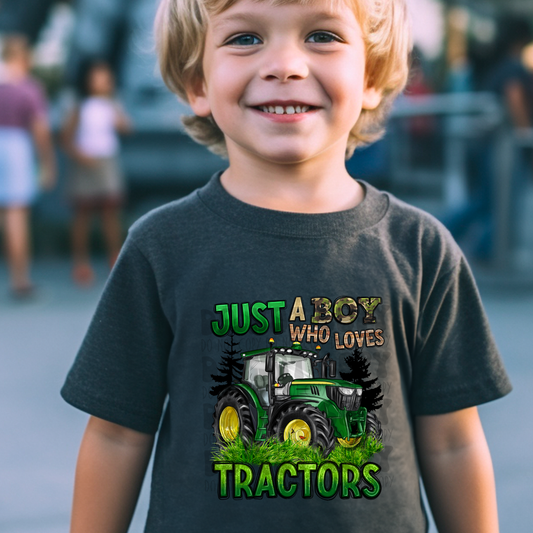 BOY WHO LOVES TRACTORS GREEN - DTF TRANSFER