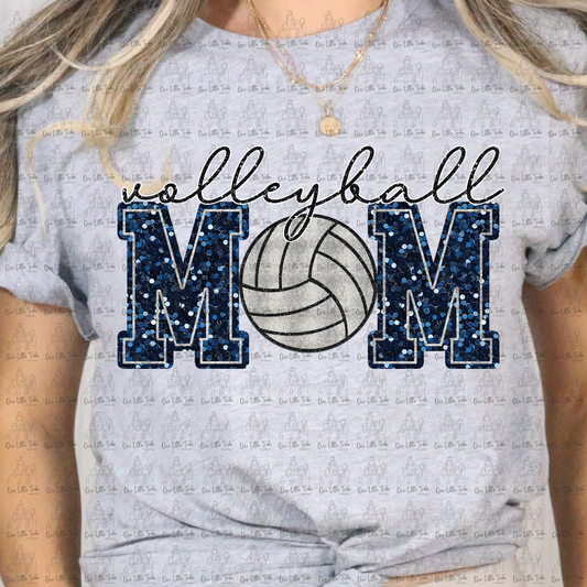 VOLLEYBALL MOM - DK BLUE -  FAUX SEQUINS - DTF TRANSFER