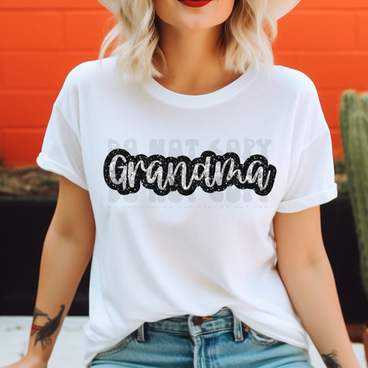 GRANDMA FAUX SEQUIN, SILVER/BLACK - DTF TRANSFER