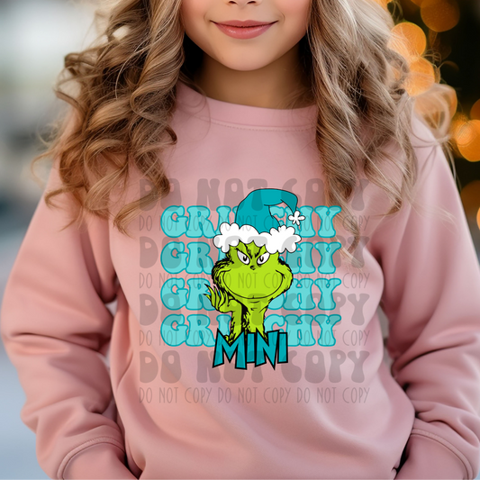 GRINCHY STACKED GREEN GUY MINI - TEAL - DTF TRANSFER