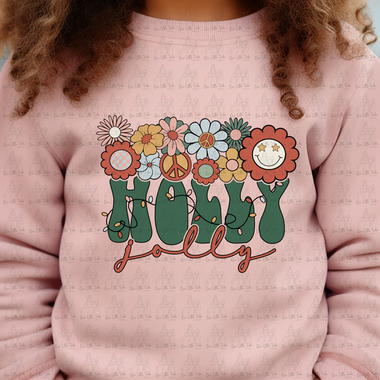 HOLLY JOLLY RETRO FLOWERS - DTF TRANSFER