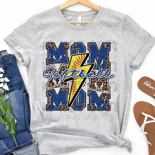 SOFTBALL MOM BLUE/LEOPARD - DTF TRANSFER