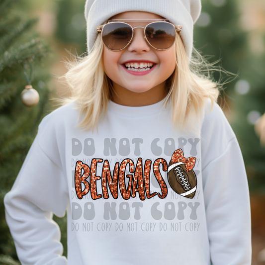 BENGALS W/ BOW - FAUX SEQUIN - DTF TRANSFER