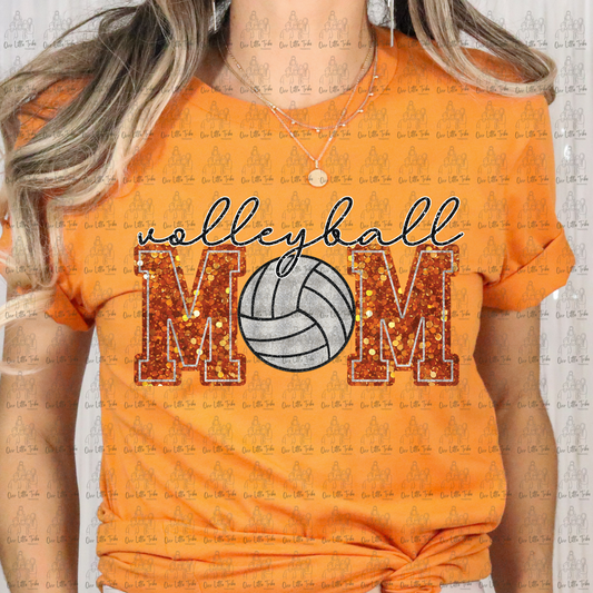 VOLLEYBALL MOM - ORANGE -  FAUX SEQUINS - DTF TRANSFER