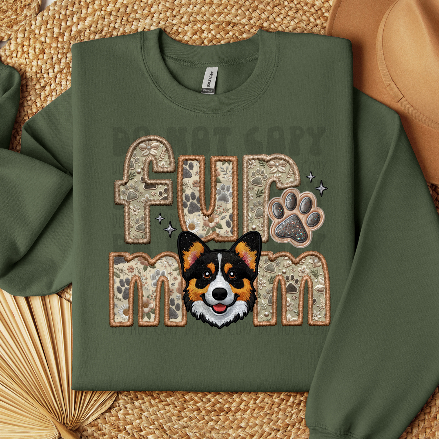 FUR MOM, CORGI TRIBLEND - FAUX EMBROIDERY - DTF TRANSFER