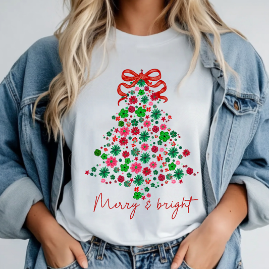 MERRY & BRIGHT FLOWER TREE - DTF TRANSFER