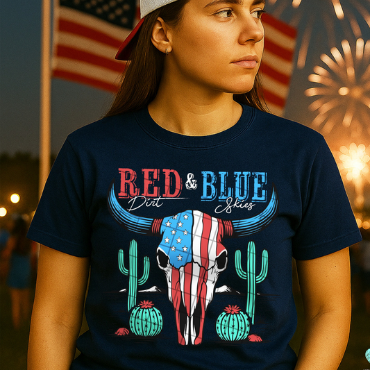 RED DIRT & BLUE SKIES WHT TEXT - DTF TRANSFER