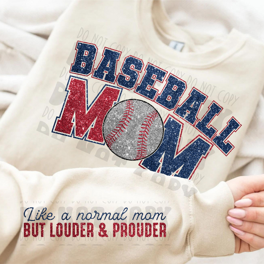 BASEBALL MOM FAUX GLITTER W/ SLEEVE - DTF TRANSFER