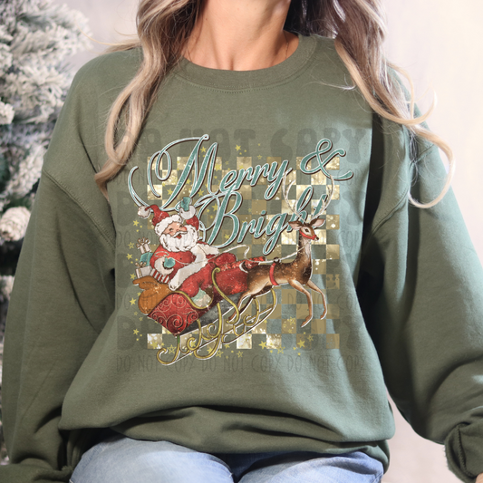 MERRY & BRIGHT GOLD SANTA SLEIGH - DTF TRANSFER