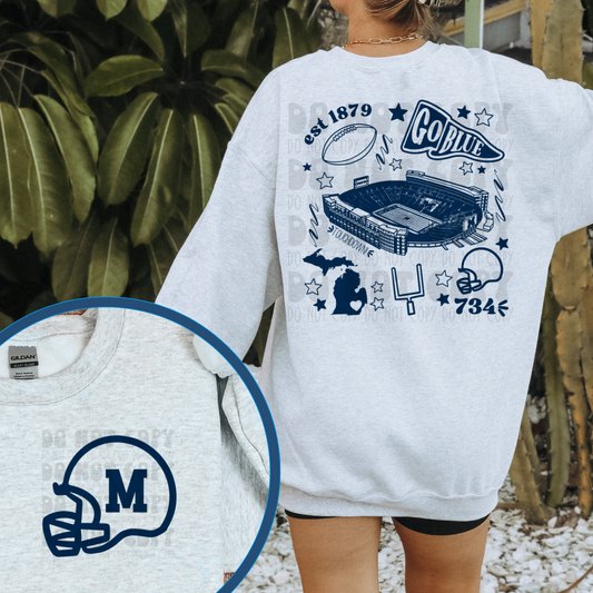 WOLVERINES COLLAGE W/ POCKET - BLUE - DTF TRANSFER