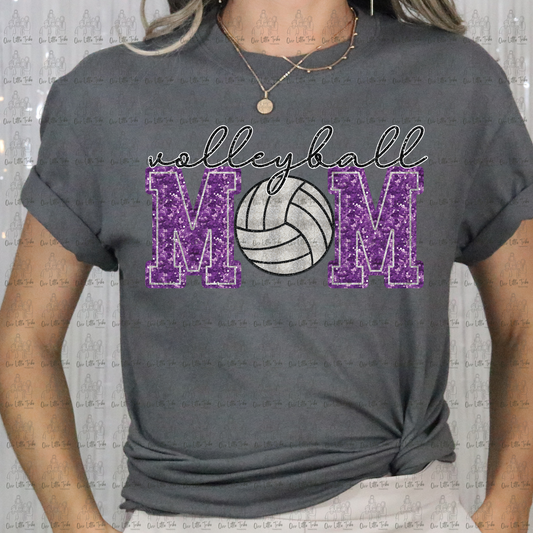 VOLLEYBALL MOM - PURPLE -  FAUX SEQUINS - DTF TRANSFER