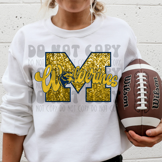 M WOLVERINES - FAUX SEQUIN - DTF TRANSFER