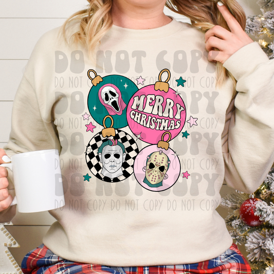 BULB MASKS GREEN/PINK MERRY CHRISTMAS - DTF TRANSFER