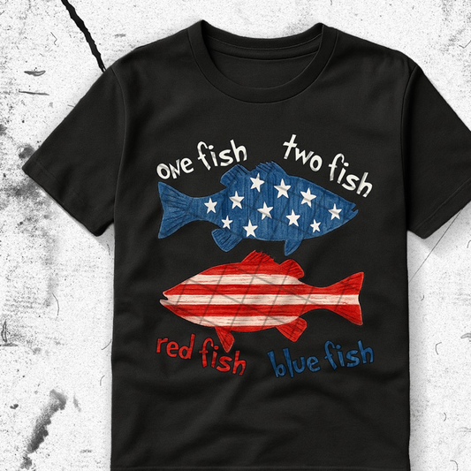 RED FISH BLUE FISH WHT TEXT - DTF TRANSFER