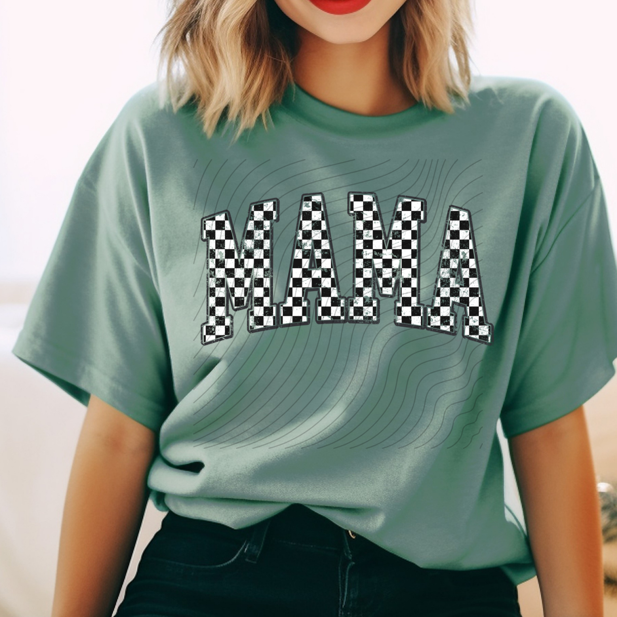 CHECKERED VARSITY MAMA - DTF TRANSFER