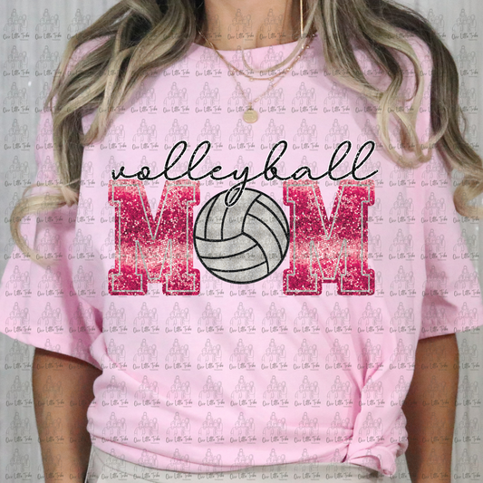VOLLEYBALL MOM - PINK -  FAUX SEQUINS - DTF TRANSFER