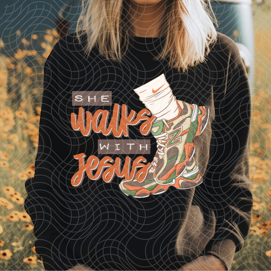 SHE WALKS WITH JESUS - DTF TRANSFER